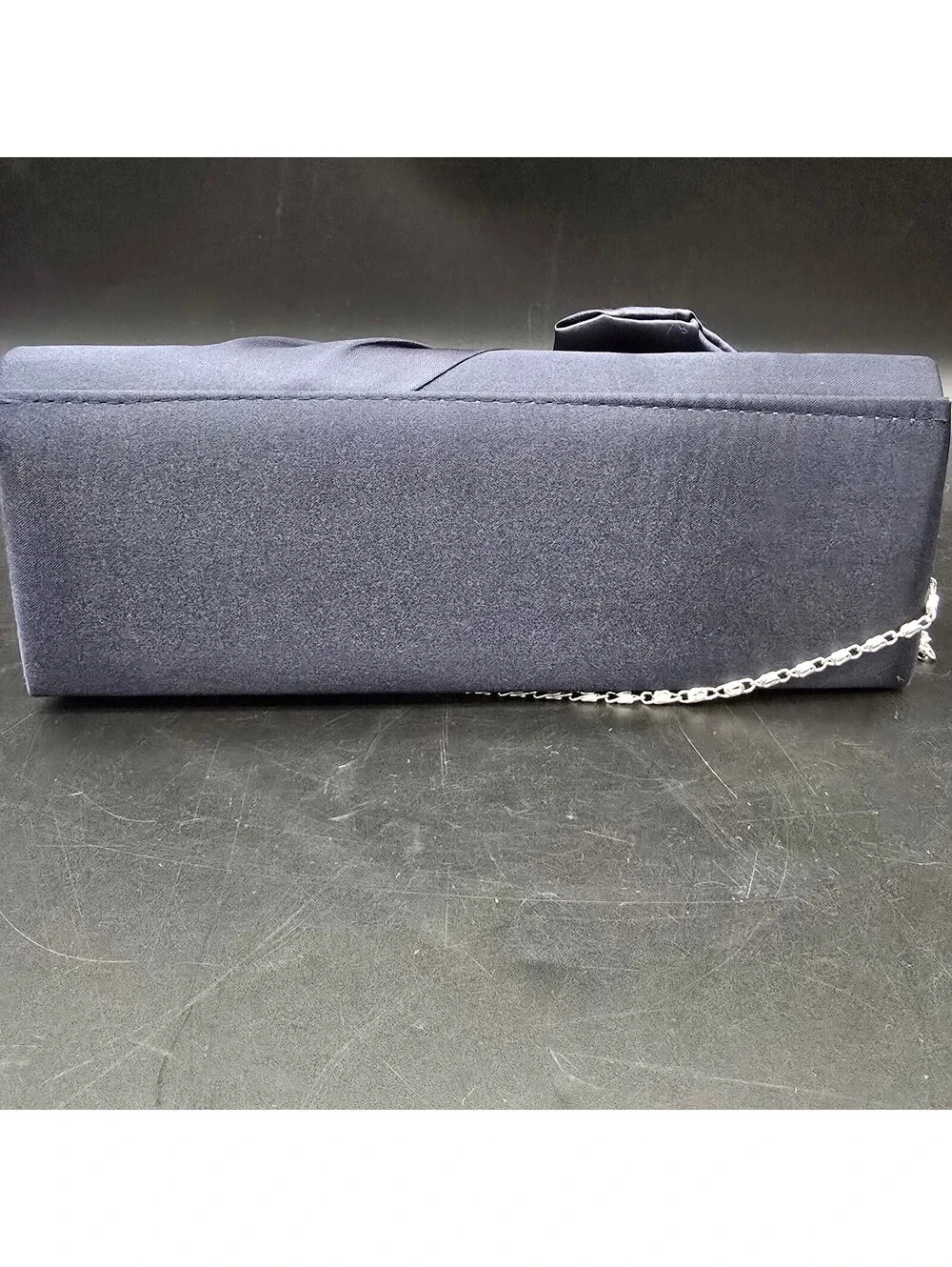 Vintage Style Navy Blue Satin Evening Clutch Bag | Classy Pleated Bow Purse